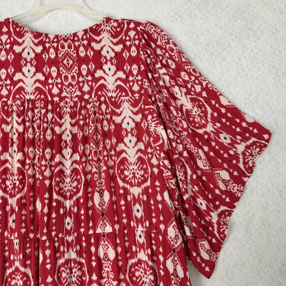 Knox Rose Dress Womens Large Midi Maxi Red White Button Front Short Sleeve Boho - Picture 13 of 15